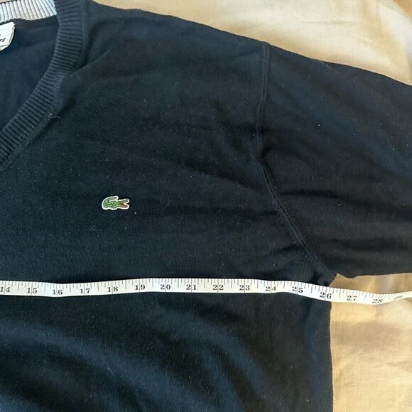 Lacoste Sweater Mens Sz 8 US XXL Black Cotton V Neck Long Sleeve Logo Pullover - Picture 9 of 10